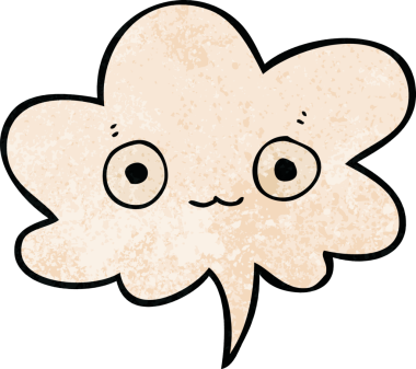 Bir insan tarafından çizilmiş eski dokuda konuşma baloncuğu olan sevimli çizgi film yüzü