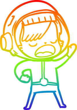 Gökkuşağı gradyan çizgi çizimi Bir insan tarafından çizilmiş konuşan astronot