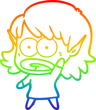 Karikatür çizen gökkuşağı gradyanı bir insan tarafından çizilen elf kızı şok etti.