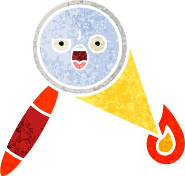 Bir insan tarafından çizilmiş bir büyüteçin retro çizim tarzı karikatürü