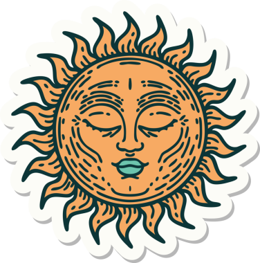 Bir insan tarafından çizilmiş geleneksel güneş şeklinde dövme çıkartması.