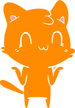 Bir insan tarafından çizilmiş düz renkli çizgi film mutlu kedi.