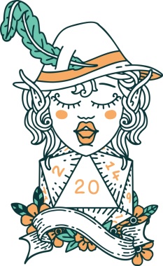 Retro Dövme Tarzı Elf Ozanı Bir insan tarafından çizilmiş doğal yirmi zar atışıyla