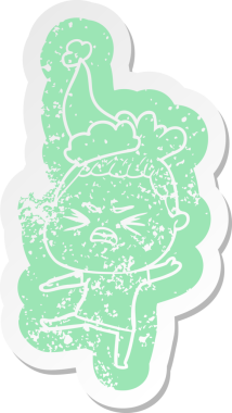 Bir insan tarafından çizilmiş Noel Baba şapkası giyen kızgın bir kadının garip bir karikatürü.