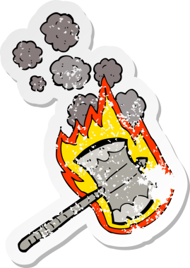 Bir insan tarafından çizilmiş yanan baltanın gerilemiş çıkartması.