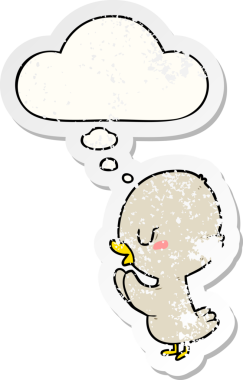 Düşünce baloncuğuyla ördek yavrusu çizgi film bir insan tarafından çizilmiş yıpranmış bir çıkartma gibi