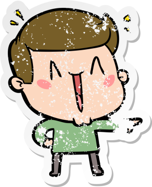 Bir insan tarafından çizilmiş heyecanlı bir karikatür çıkartması.