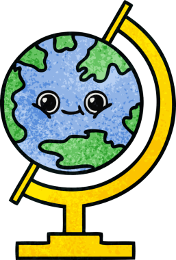 Bir insan tarafından çizilmiş dünyanın retro grunge desen karikatürü.