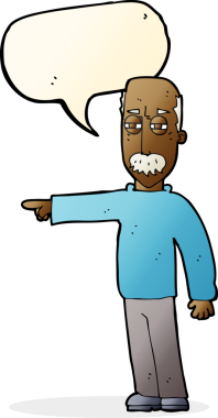 Çizgi filmdeki yaşlı adam el kol hareketi yapıyor. Defol! Bir insan tarafından çizilen konuşma baloncuğuyla