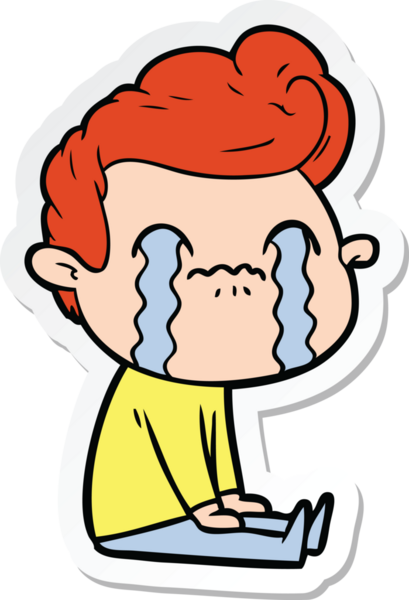 Bir insan tarafından çizilmiş, ağlayan bir çizgi film karakterinin çıkartması.