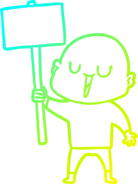 Bir insan tarafından çizilmiş tabelayla mutlu, kel bir adamın çizdiği soğuk çizgi.