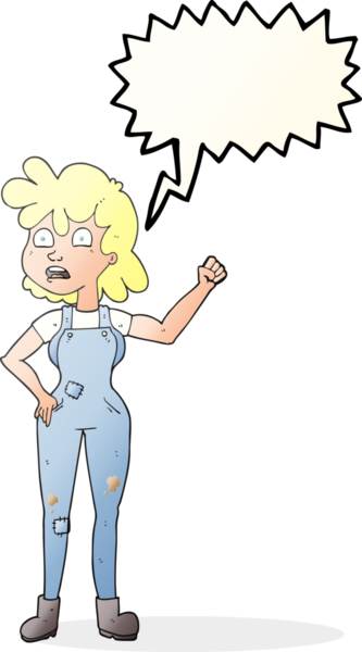 Serbest konuşma balonu çizen karikatür kadın bir insan tarafından çizilmiş yumruğu