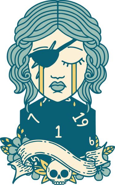 Retro Dövme Tarzı Ağlayan İnsan Haydut Doğal bir d20 ruloyla Bir insan tarafından çizilmiş