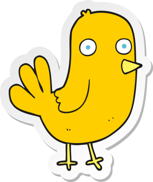 Bir insan tarafından çizilmiş çizgi film kuşunun çıkartması.