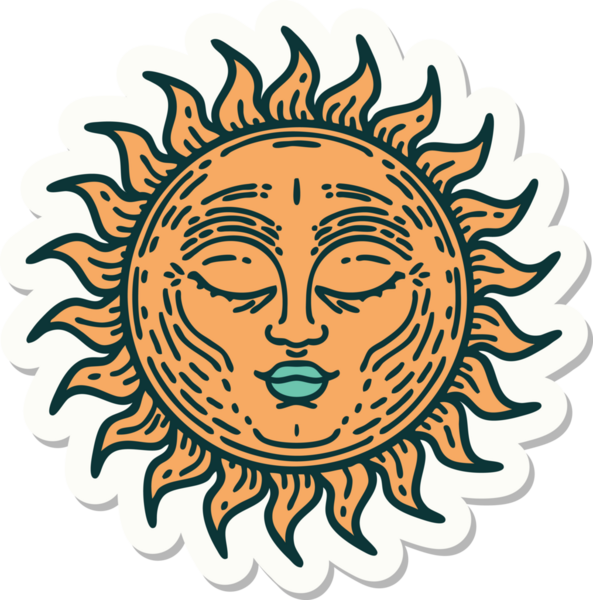 Bir insan tarafından çizilmiş geleneksel güneş şeklinde dövme çıkartması.