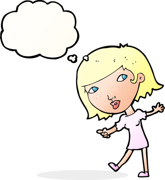 çizgi film mutlu kız bir insan tarafından çizilen düşünce baloncuğuyla takip etmek