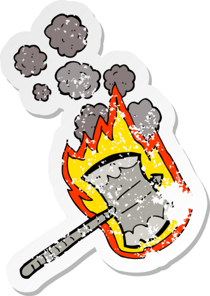 Bir insan tarafından çizilmiş yanan baltanın gerilemiş çıkartması.