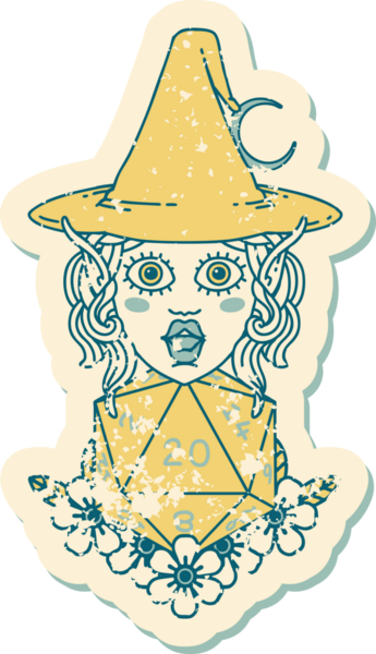 Retro Dövme Biçimli elf karakteri Bir insan tarafından çizilmiş doğal yirmi zar atışıyla