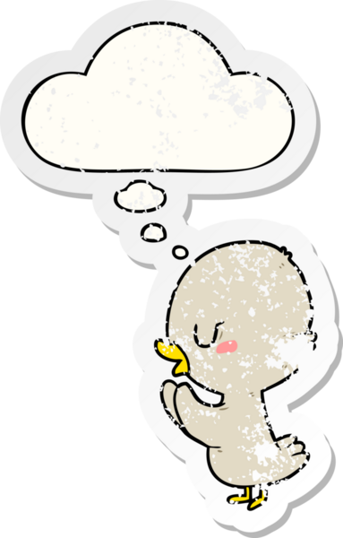 Düşünce baloncuğuyla ördek yavrusu çizgi film bir insan tarafından çizilmiş yıpranmış bir çıkartma gibi