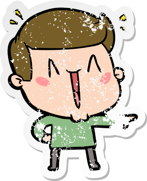 Bir insan tarafından çizilmiş heyecanlı bir karikatür çıkartması.