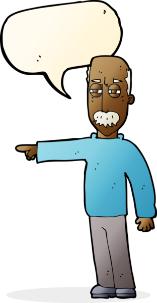 Çizgi filmdeki yaşlı adam el kol hareketi yapıyor. Defol! Bir insan tarafından çizilen konuşma baloncuğuyla