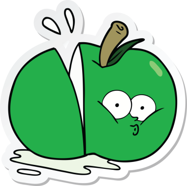 Bir insan tarafından çizilmiş dilimlenmiş elma etiketi.