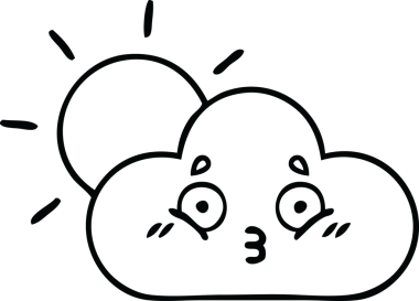 Bir insan tarafından çizilmiş fırtına bulutu ve güneş çizimleri.