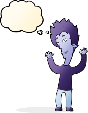 Bir insan tarafından çizilmiş düşünce balonlu vampir adam.