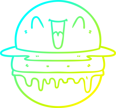 Bir insan tarafından çizilmiş mutlu hamburger çizgi çizimi.