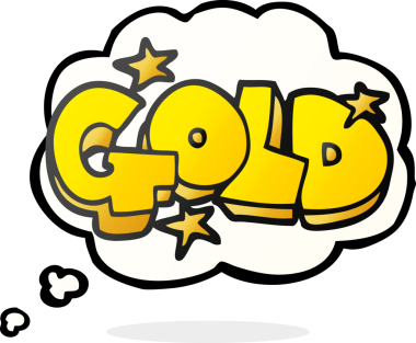 Bir insan tarafından çizilmiş serbest çizim düşünce balonu karikatürü kelime altın.