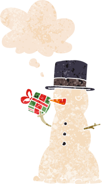 Düşünce baloncuklu kardan adam grunge sıkıntılı retro desenli bir insan çizimi