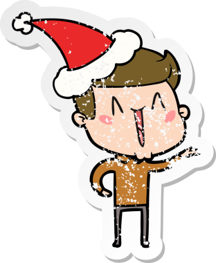 Bir insan tarafından çizilmiş Noel Baba şapkası giymiş heyecanlı bir adamın el yazısı.