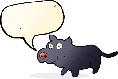 Bir insan tarafından çizilmiş konuşma balonu olan mutlu küçük bir köpek.