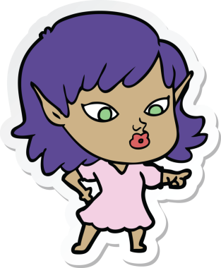 Bir insan tarafından çizilmiş güzel bir elf kızının çıkartması.