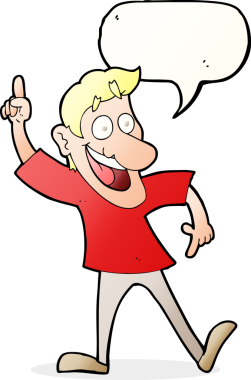 Bir insan tarafından çizilmiş konuşma baloncuğuyla harika bir fikri olan çizgi film adamı.