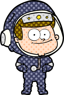 Bir insan tarafından çizilmiş mutlu astronot çizgi filmi.