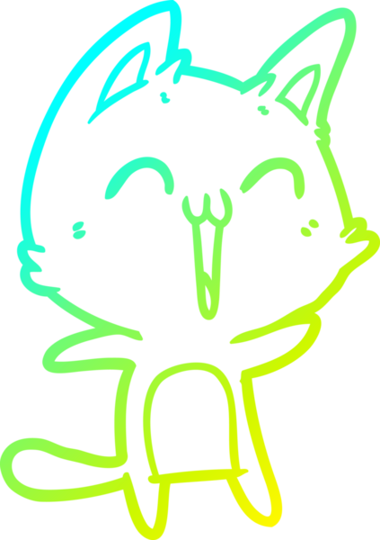 Bir insan tarafından çizilmiş mutlu çizgi film kedisinin soğuk gradyan çizgisi.