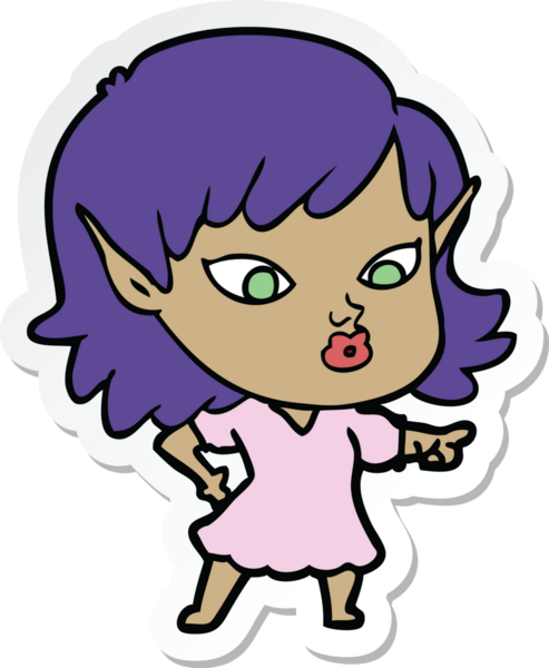 Bir insan tarafından çizilmiş güzel bir elf kızının çıkartması.