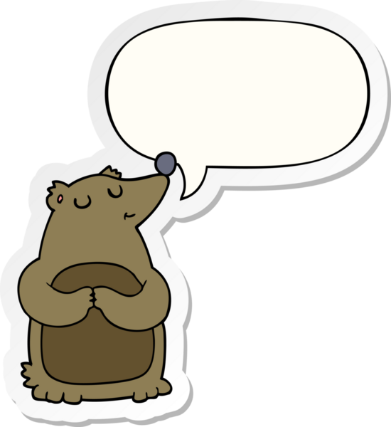 Bir insan tarafından çizilmiş baloncuk çıkartmalı çizgi film ayısı.