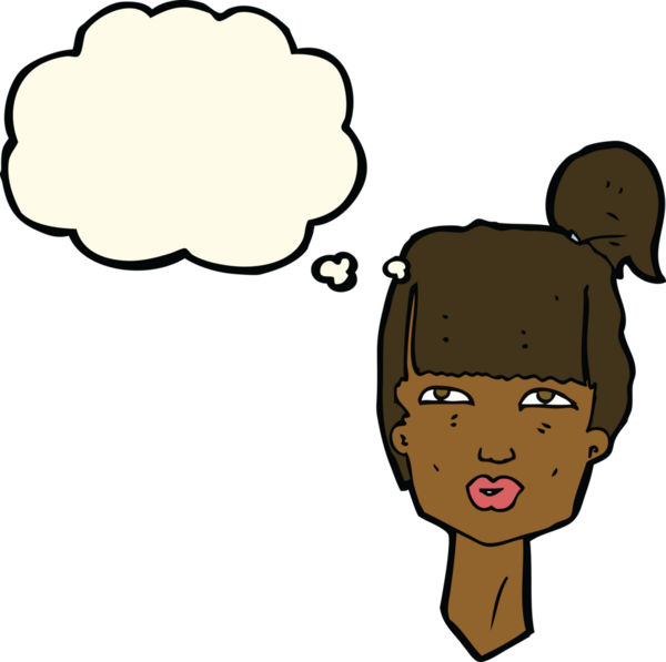 Bir insan tarafından çizilmiş düşünce baloncuklu kadın kafası.