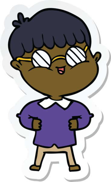 Bir insan tarafından çizilmiş gözlüklü bir çizgi film çocuğunun çıkartması.