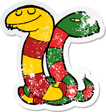 Bir insan tarafından çizilmiş çizgi film yılanının sıkıntılı çıkartması.