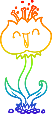 Gökkuşağı gradyan çizgisi. Bir insan tarafından çizilmiş şirin bir karikatür çiçeği.