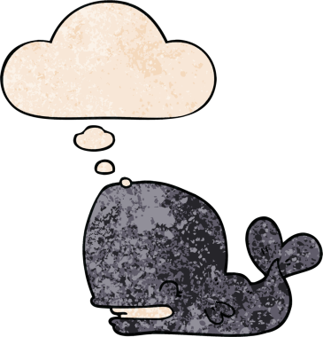 Bir insan tarafından çizilmiş grunge desenli düşünce balinası.