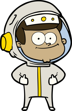 Bir insan tarafından çizilmiş mutlu astronot çizgi filmi.