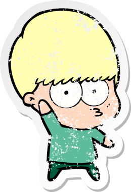 Bir insan tarafından çizilmiş gergin bir çizgi film çocuğunun sıkıntılı çıkartması.