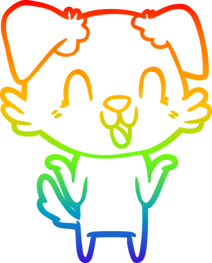 Gülen bir köpeğin çizdiği gökkuşağı gradyan çizgisi bir insan tarafından çizilmiş omuz silkiyor.