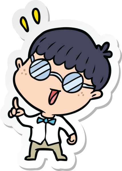 Bir insan tarafından çizilmiş akıllı bir çocuğun çıkartması.