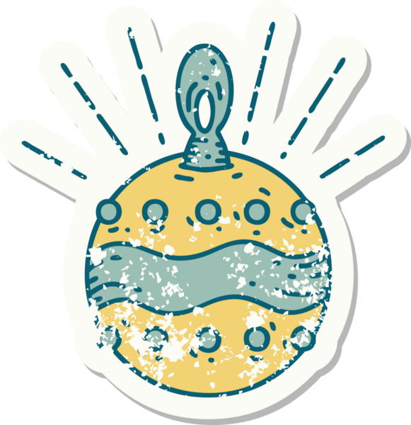 Dövme stili eski bir çıkartma. Bir insan tarafından çizilmiş Noel süsü.