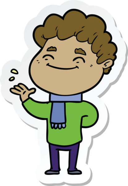 Bir insan tarafından çizilmiş, karikatür dostu bir adamın çıkartması.